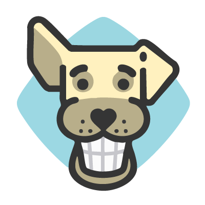 Icon showing a smiling dog with extremely white teeth